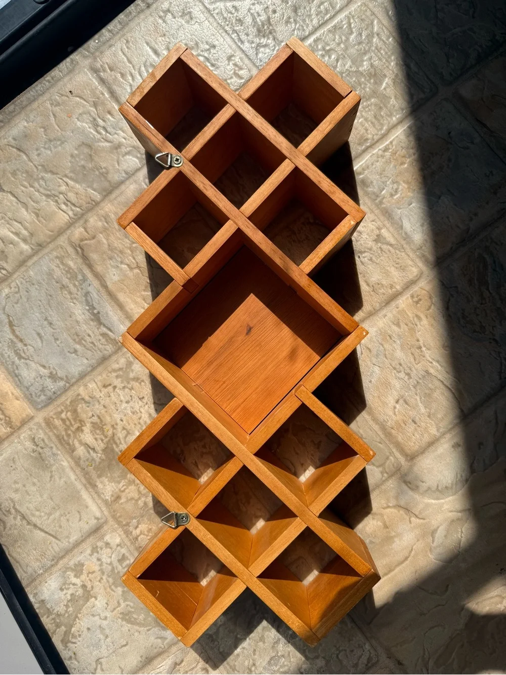 Wooden Honeycomb Wall Shelf with Red Apple accent